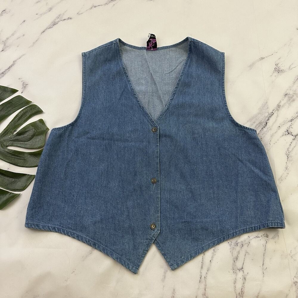KG Sportswear Womens Vintage 90s Denim Vest Size XL Blue Country Cottage Jean